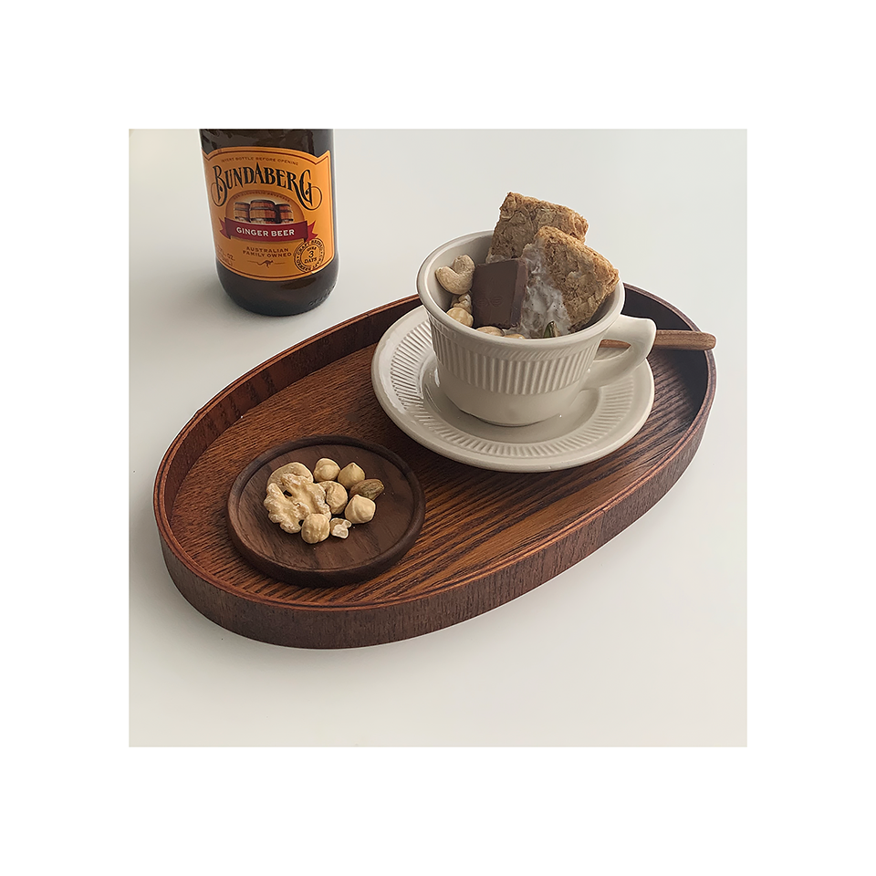Japanese Walnut Wooden Coaster – Natural Insulated Drink & Dessert Tray